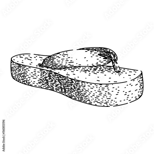 beach flip flops hand drawn. casual summer, footwear comfort, slip on beach flip flops vector sketch. isolated black illustration
