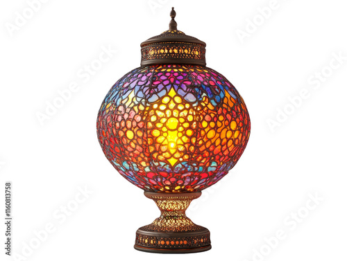 Intricate Persian Lamp with Colorful Designs on Transparent Background