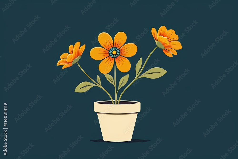 there are three flowers in a pot on a dark blue background there are three flowers in a pot on a dark blue background