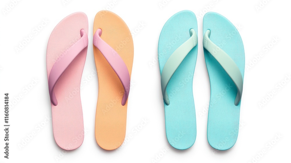A pair of vibrant flip-flops in pink and teal, designed for casual summer wear, Ideal for beach, poolside, or outdoor activities, this image emphasizes comfort and style in warm weather footwear, A pair of vibrant flip-flops in pink and teal, designed for casual summer wear, Ideal for beach, poolside, or outdoor activities, this image emphasizes comfort and style in warm weather footwear,