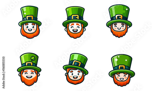 Cartoon Cute Leprechaun Faces with Different Emotions for St. Patrick's Day 