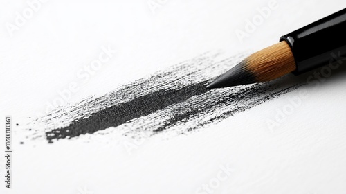 Elegant Black Ink Brush Stroke on White Paper