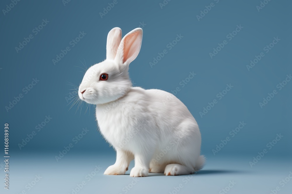 there is a white rabbit sitting on a blue surface