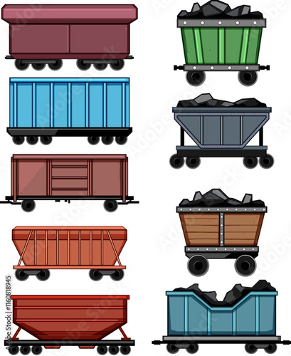coal wagon set cartoon. mining industry, freight rail, cargo bulk coal wagon sign. isolated symbol vector illustration
