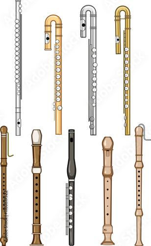 flute set cartoon. melody harmony, tone breath, keys holes flute sign. isolated symbol vector illustration