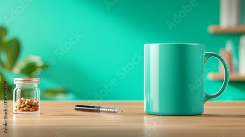 Medical Mug Mockup with Green Background. Generative AI