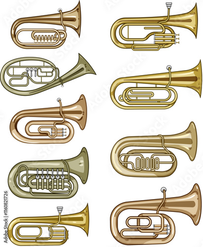 tuba set cartoon. instrument music, orchestra band, sound valve tuba sign. isolated symbol vector illustration