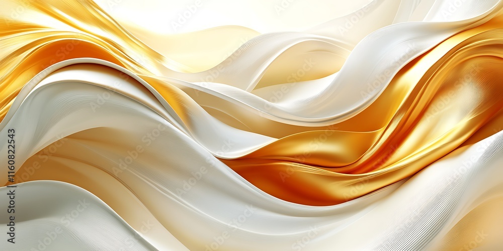Fototapeta premium Abstract gold and white fabric waves.