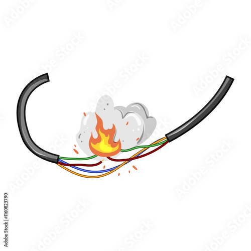 damage broken cable cartoon. frayed insulation, maintenance diagnostics, signal interference damage broken cable sign. isolated symbol vector illustration