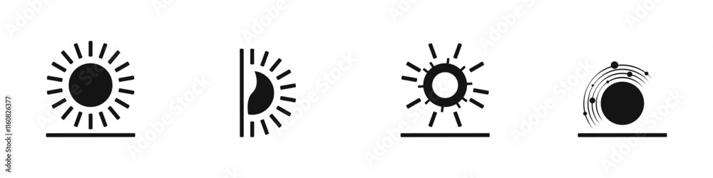 Set of abstract sun icons. Black sun icon. Solar energy logo vector. Collection of futuristic sun rays icons isolated on white background. Alternative energy sun vector. Set of abstract sun icons. Black sun icon. Solar energy logo vector. Collection of futuristic sun rays icons isolated on white background. Alternative energy sun vector.