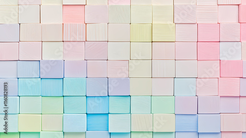 Colorful wooden cubes background, top view