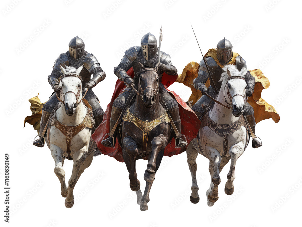 Knights Jousting in a Medieval Tournament on Galloping Horses