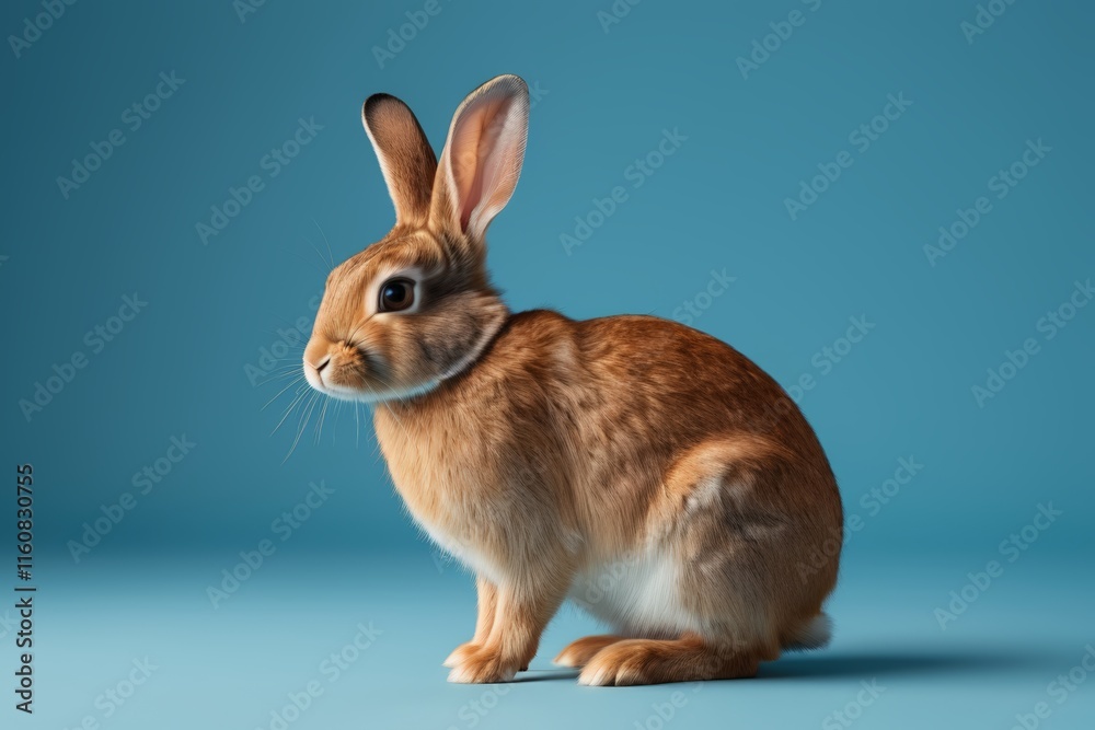 there is a brown rabbit sitting on a blue surface there is a brown rabbit sitting on a blue surface