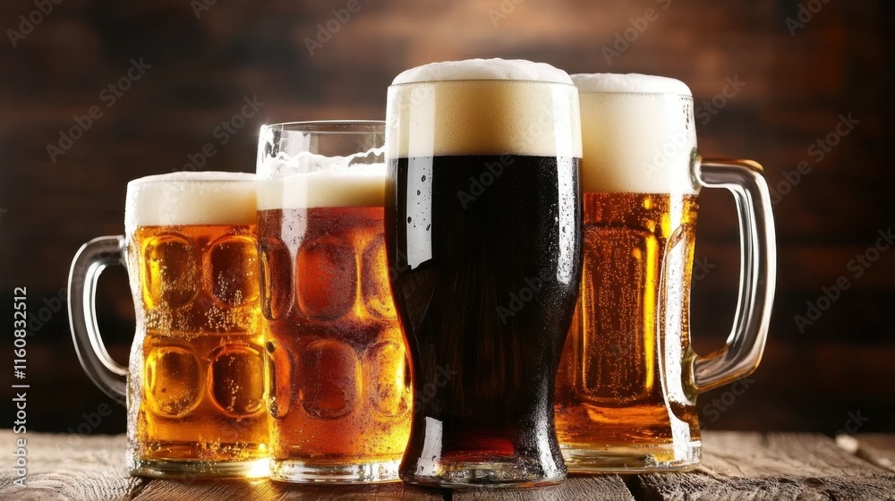 glassed of beer on wooden background glassed of beer on wooden background