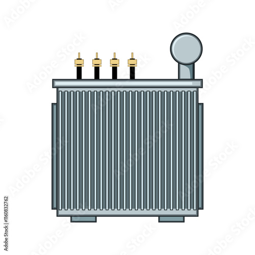 frequency electrical transformer cartoon. impedance load, tap cooling, oil magnetic frequency electrical transformer sign. isolated symbol vector illustration