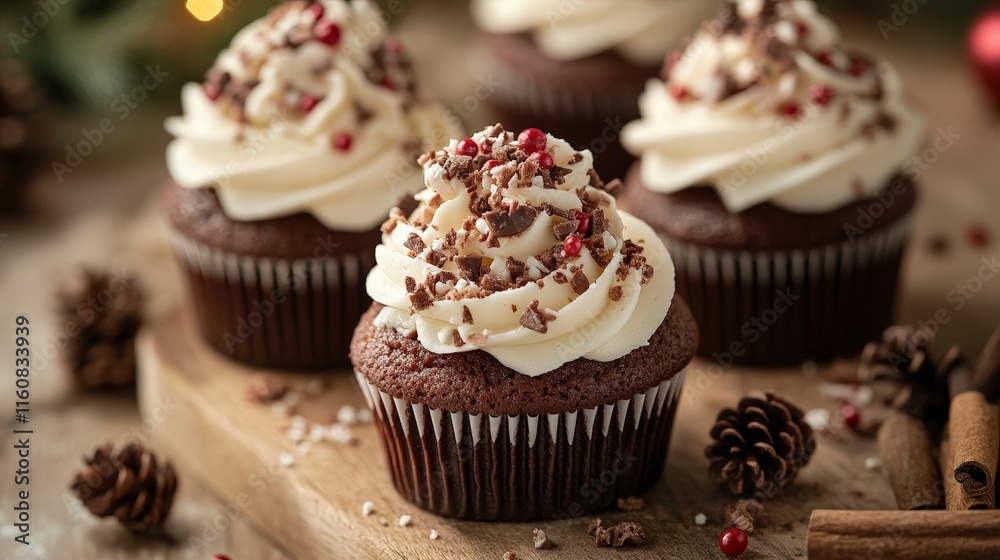 Elegant festive cupcakes with berries and cream topping Elegant festive cupcakes with berries and cream topping