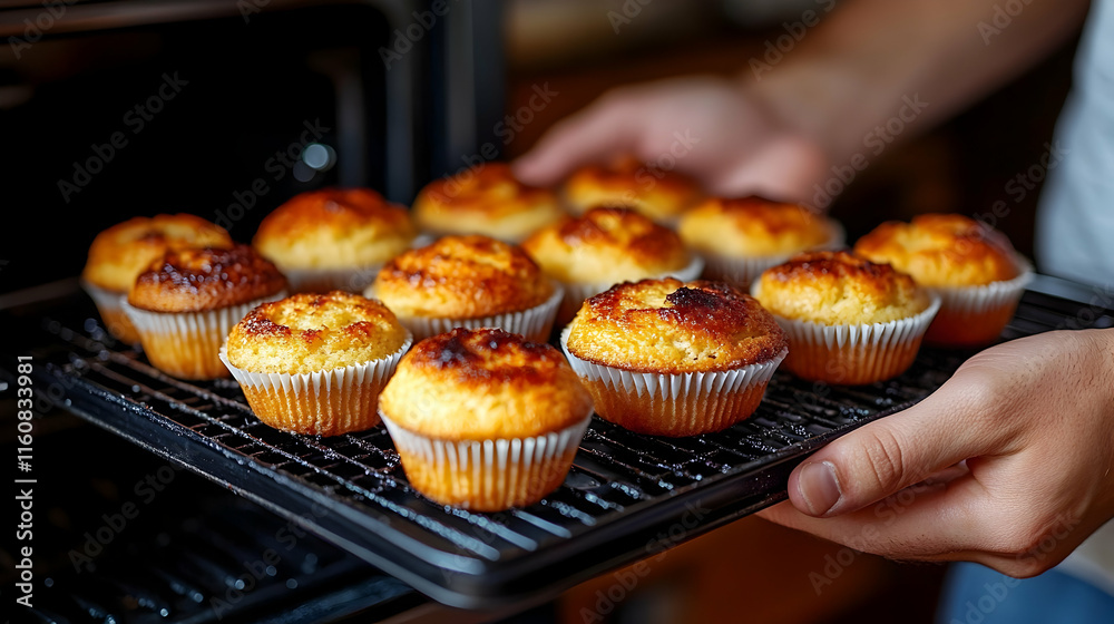 Golden Brown Baked Cupcakes Cooling Rack Photo Golden Brown Baked Cupcakes Cooling Rack Photo