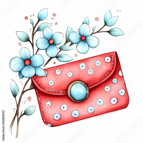 Watercolor Chinese New year. Colorful wallet design with flowers, perfect for stylish accessories. photo