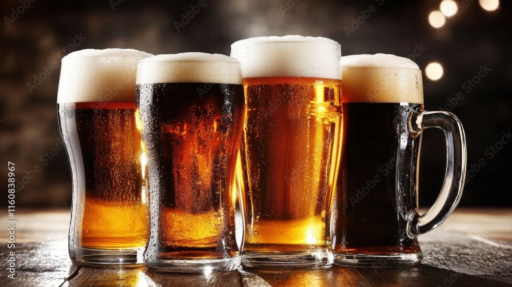 glassed of beer on wooden background glassed of beer on wooden background