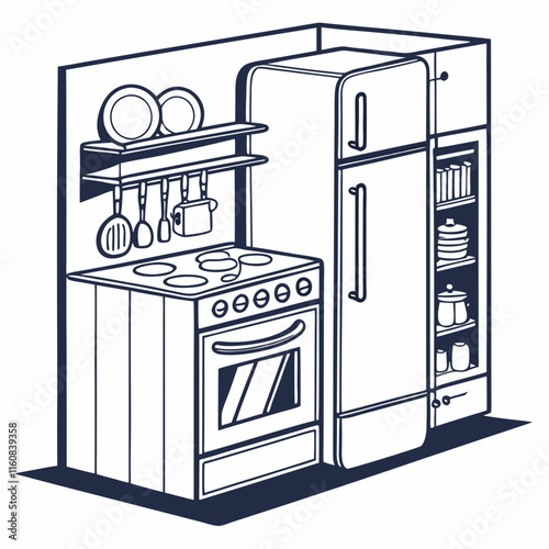 Icône de ligne de cuisine aisienne avec ombre et trait modifiable