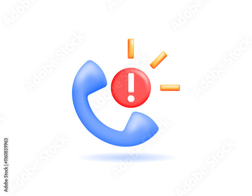 illustration of phone with exclamation mark. warning notification. concept of suspicious call, danger, and scam. danger of fraud by phone. symbol or icon. minimalist 3d style design. element