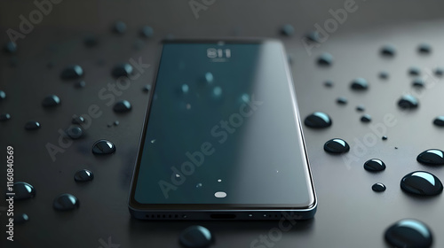 Sleek Modern Smartphone 3D Render Water Droplets Dark Background photo