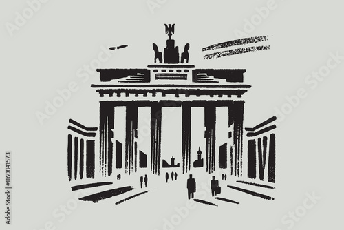 Minimalistic brush style illustration of Brandenburg Gate in black and white