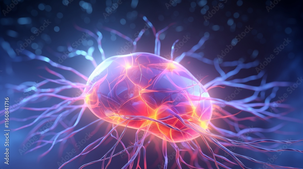 A close-up of a brain scan with glowing neural, generative ai illustration A close-up of a brain scan with glowing neural, generative ai illustration