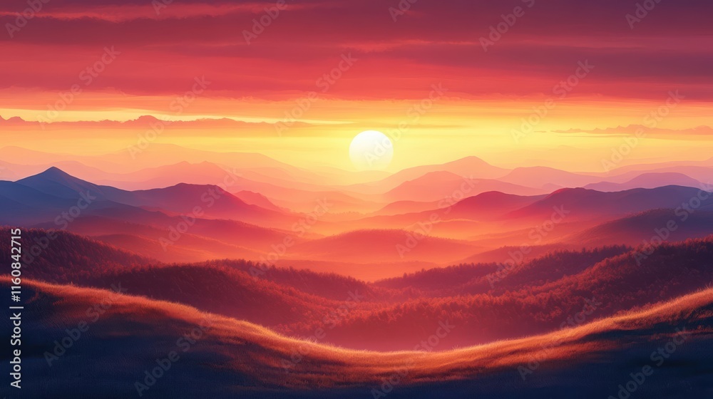 Fototapeta premium Capture a stunning sunrise over rolling hills