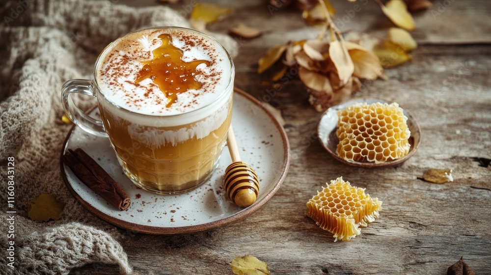 Autumnal Honey Latte with Cinnamon. Autumnal Honey Latte with Cinnamon.