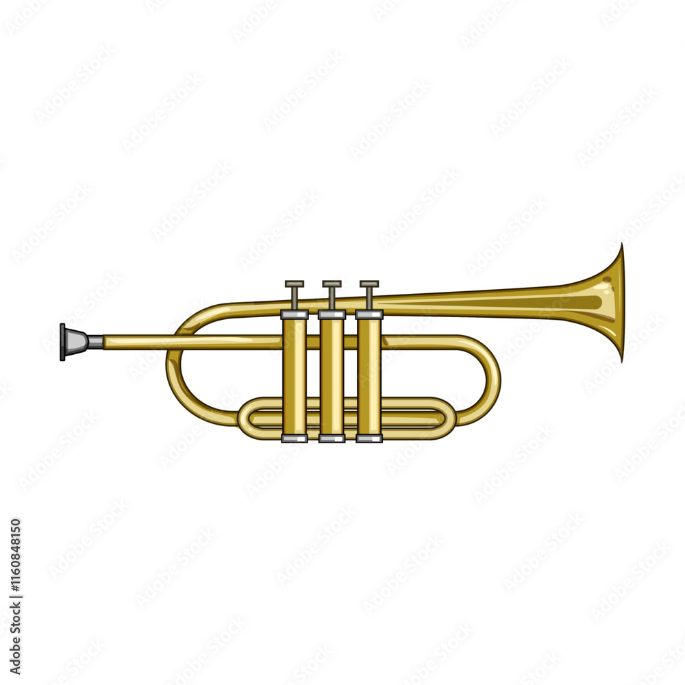 Obraz premium horn trumpet cartoon. valves bell, mouthpiece orchestra, band solo horn trumpet sign. isolated symbol vector illustration