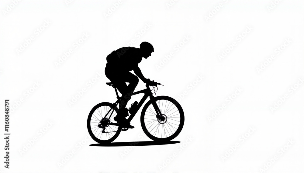 Silhouette of a cyclist riding a mountain bike against a white background Silhouette of a cyclist riding a mountain bike against a white background