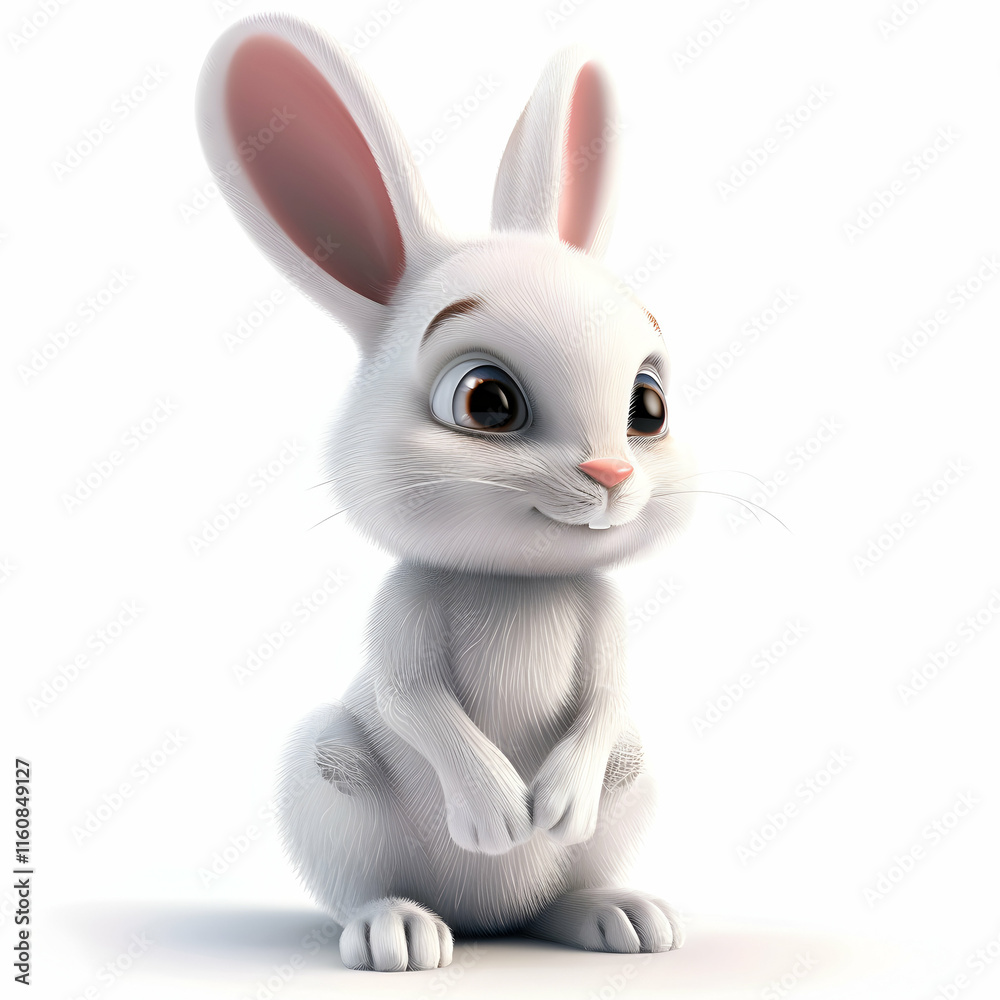 Fototapeta premium Cute Cartoon Rabbit with Big Ears and Playful Expression