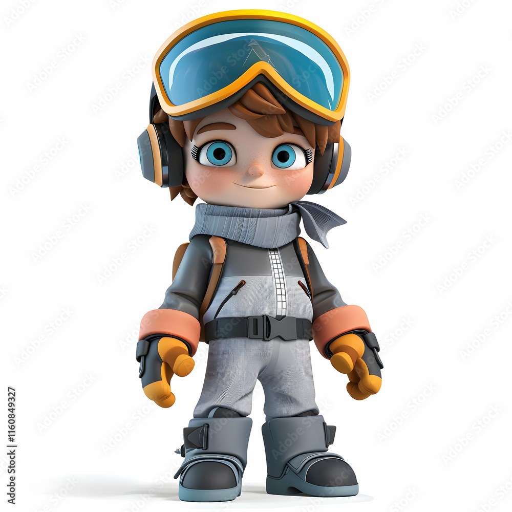 Naklejka premium Cartoon Character in Winter Sports Outfit with Snow Gear and Goggles