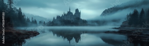 Wallpaper Mural Haunted Gothic castle surrounded by fog in eerie setting Torontodigital.ca