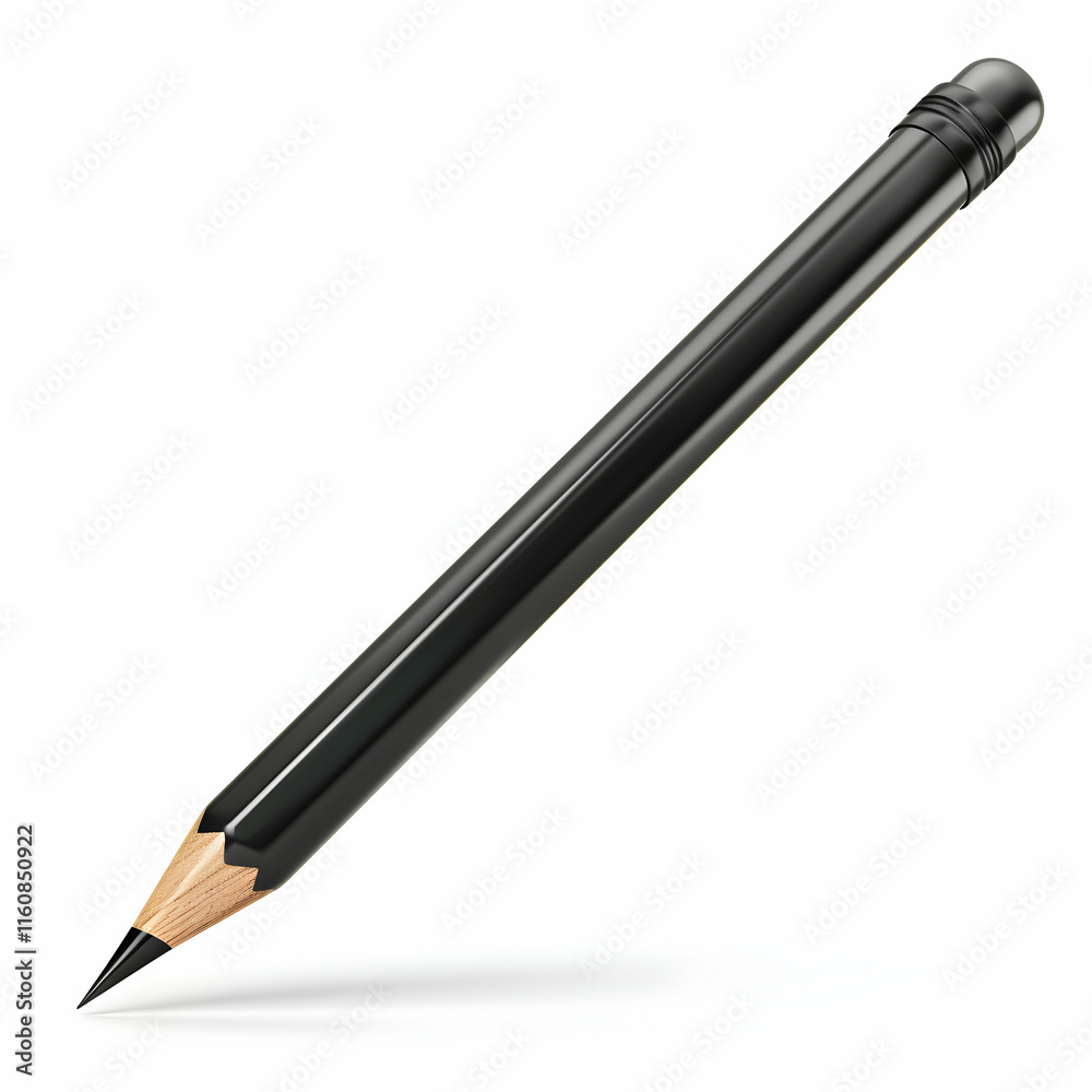 Black Pencil with Sharp Tip and Wood Base Isolated on White Background Black Pencil with Sharp Tip and Wood Base Isolated on White Background