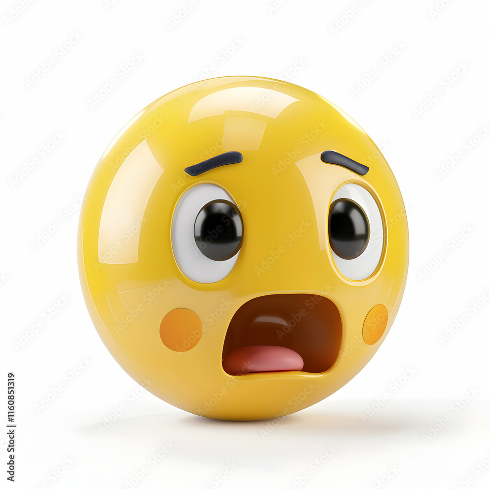 Fototapeta premium Surprised Yellow Emoji with Big Eyes and Open Mouth Expression