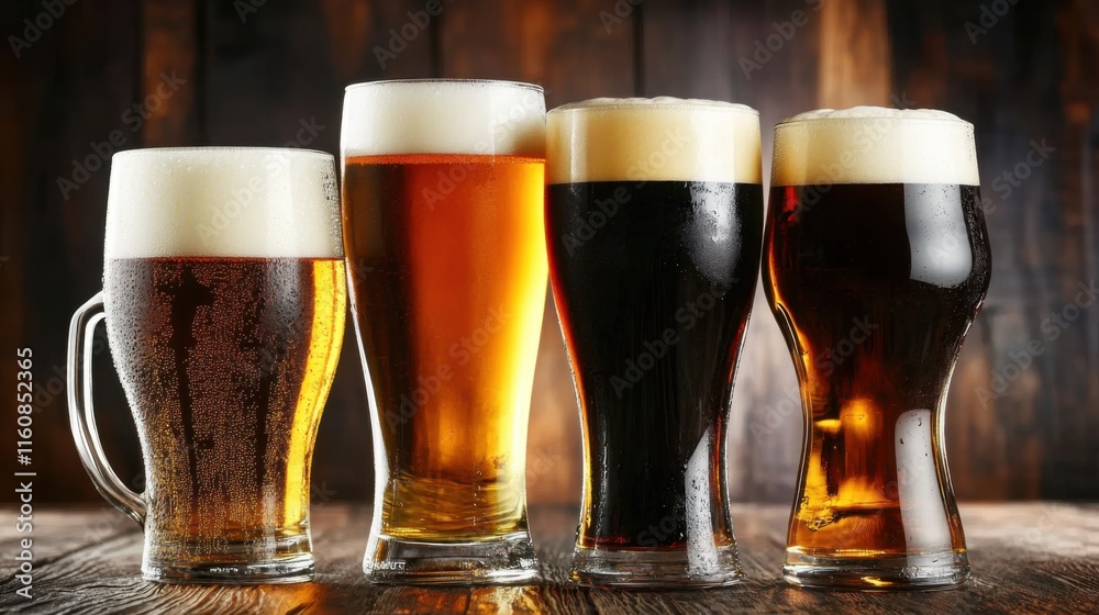 glassed of beer on wooden background glassed of beer on wooden background