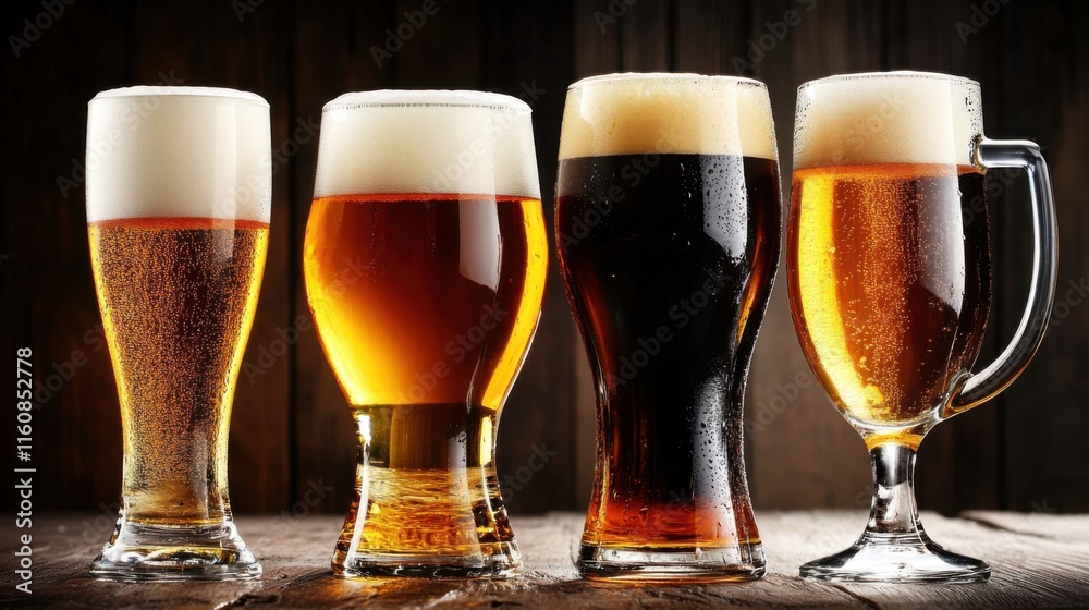 glassed of beer on wooden background glassed of beer on wooden background