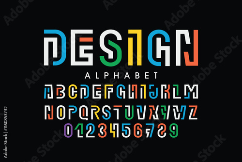 Design font from gap line, alphabet with bright labyrinth, multi-colored lines cut letters and numbers, vector illustrator 10 eps
