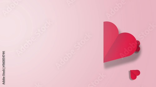 Animated red paper hearts flying on a soft pink gradient background, symbolizing love, romance, and affection, perfect for Valentine's Day concept, wedding, birthday, anniversary, or romantic events.