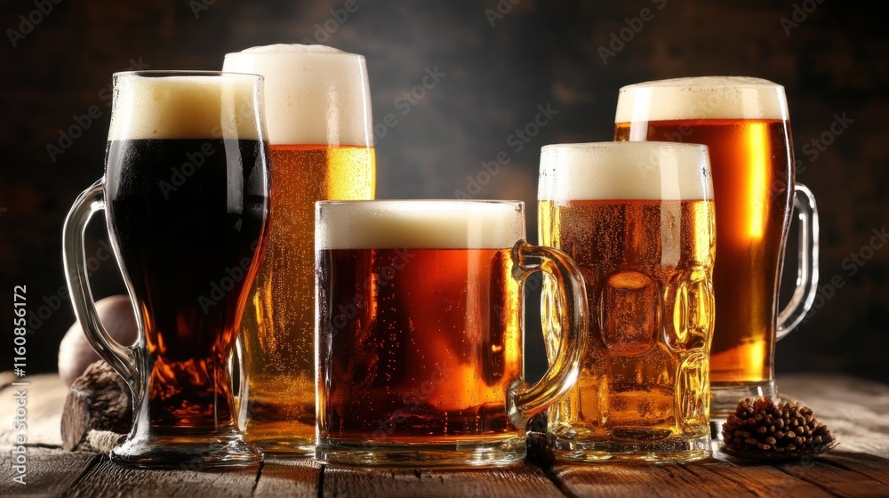 glassed of beer on wooden background glassed of beer on wooden background
