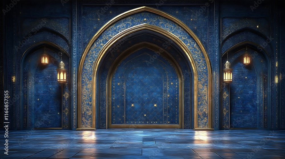 Obraz premium Elegant Blue And Gold Archway Interior Design