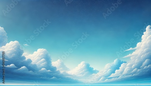 clear blue sky with a few clouds. The sky is very bright and the clouds are scattered throughout