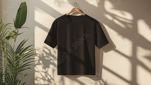 black t-shirt front and back mockup used as design template, isolated on background. 