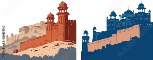 Print  Rajasthan fort skyline vector background