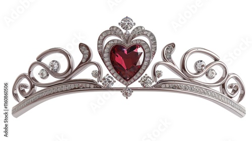 Elegant heart-shaped ruby tiara with diamond accents.