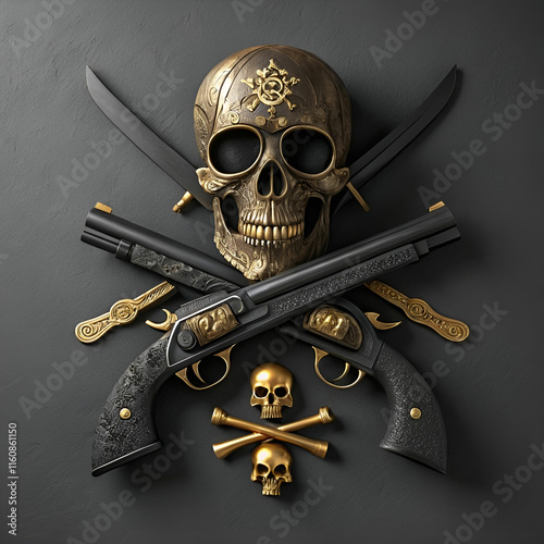 human skull and crossed pistols jolly roger