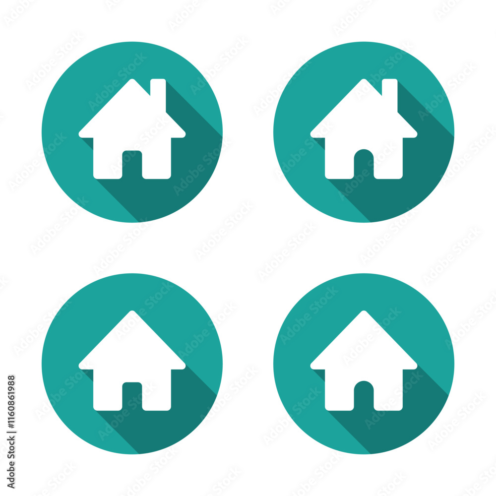Homepage, house icon set with long shadow. Home page sign symbol Homepage, house icon set with long shadow. Home page sign symbol