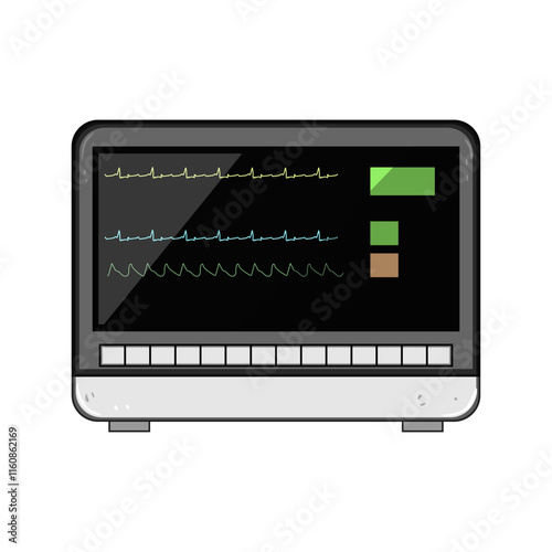 herhythm ekg monitor cartoon. cardiac electrocardiogram, electrodes waveform, diagnosis healthcare herhythm ekg monitor sign. isolated symbol vector illustration